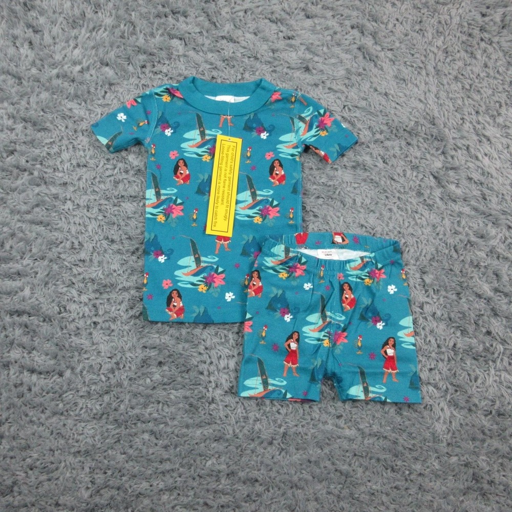 Hanna Andersson Pajama Set Girls 2XS Blue Disney Tropical Organic Cotton NWT